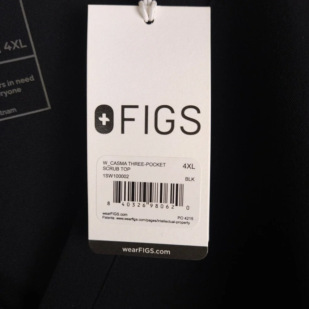 FIGS Casma Scrub‎ Top Black 4XL Three Pocket V-Neck FIONTechnology Women's NWT - Picture 9 of 11